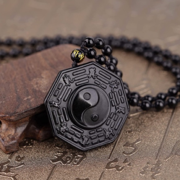 NWT Black Obsidian Yin Yang Adjustable Necklace for Men or Women! - Picture 2 of 8